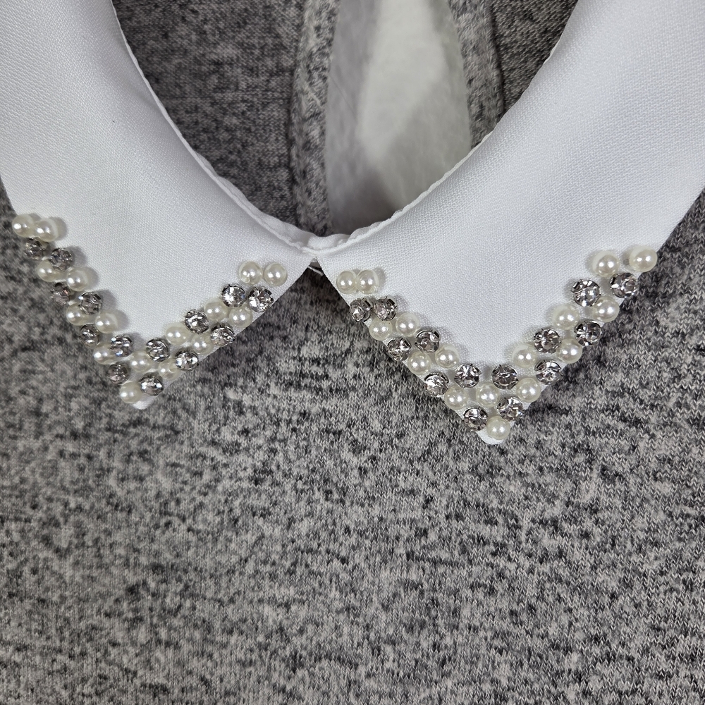 Faith And Joy Sheath Sz S Layered Twofer Sweater Embellish Collared 3/4Sleeves - Picture 5 of 16